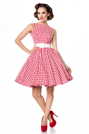 Retro 50s gingham swing jurk rood